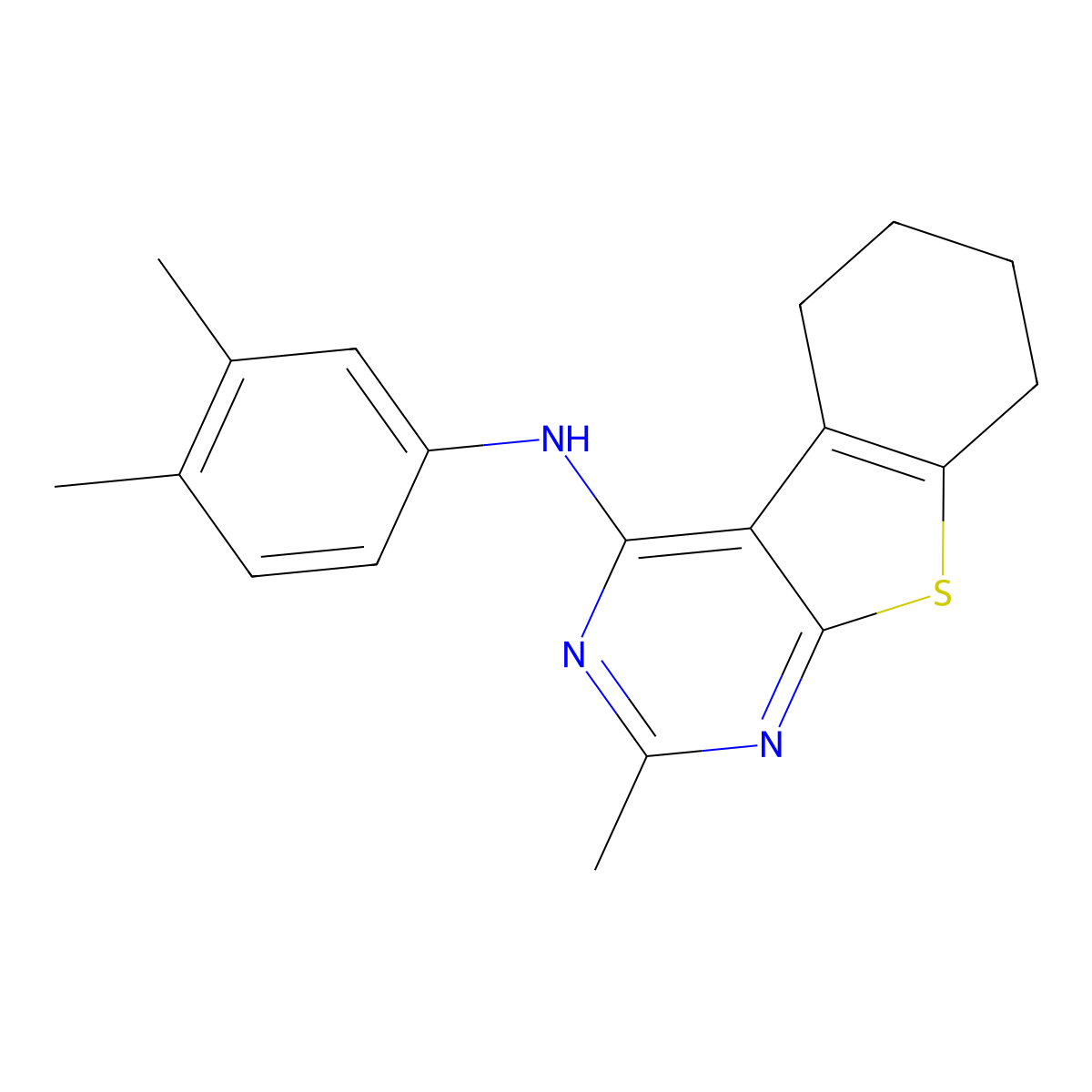 N-(3,4-dimethylphenyl)-2-methyl-5,6,7,8-tetrahydro[1]benzothieno[2,3-d]pyrimidin-4-amine molecular structure, CAS 315710-13-5