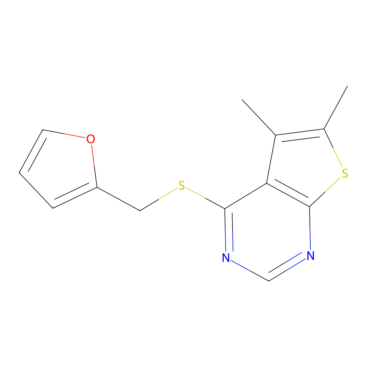 4-((Furan-2-ylmethyl)thio)-5,6-dimethylthieno[2,3-d]pyrimidine molecular structure, CAS 315710-24-8