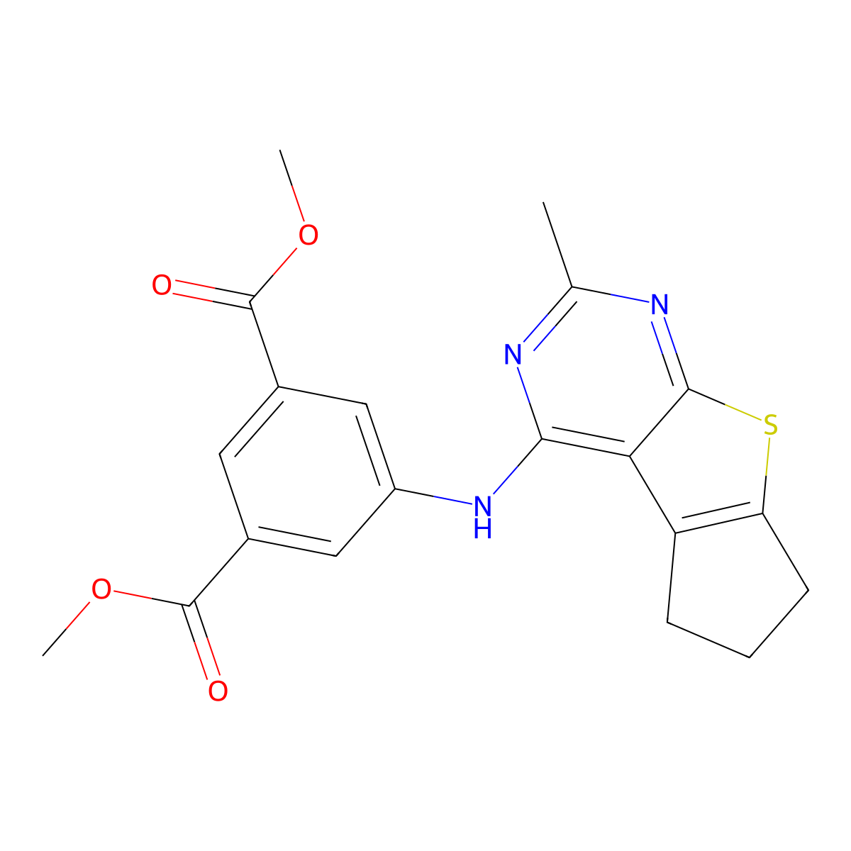 1,3-Dimethyl 5-({10-methyl-7-thia-9,11-diazatricyclo[6.4.0.0^{2,6}]dodeca-1(8),2(6),9,11-tetraen-12-yl}amino)benzene-1,3-dicarboxylate molecular structure, CAS 315710-31-7