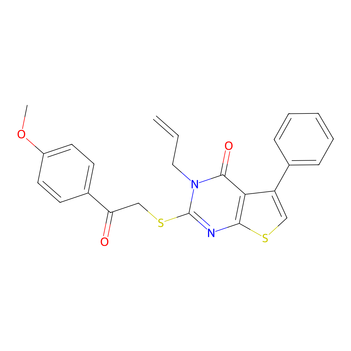2-[2-(4-Methoxyphenyl)-2-oxoethyl]sulfanyl-5-phenyl-3-prop-2-enylthieno[2,3-d]pyrimidin-4-one molecular structure, CAS 315710-44-2