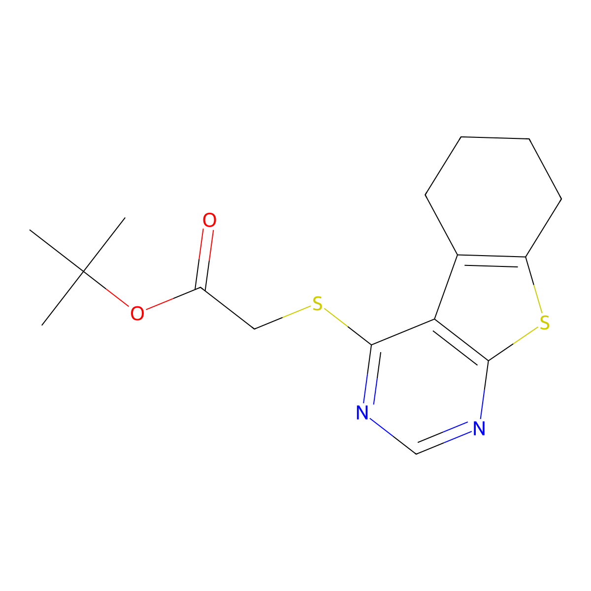 Tert-butyl (5,6,7,8-tetrahydro[1]benzothieno[2,3-d]pyrimidin-4-ylthio)acetate molecular structure, CAS 315710-46-4