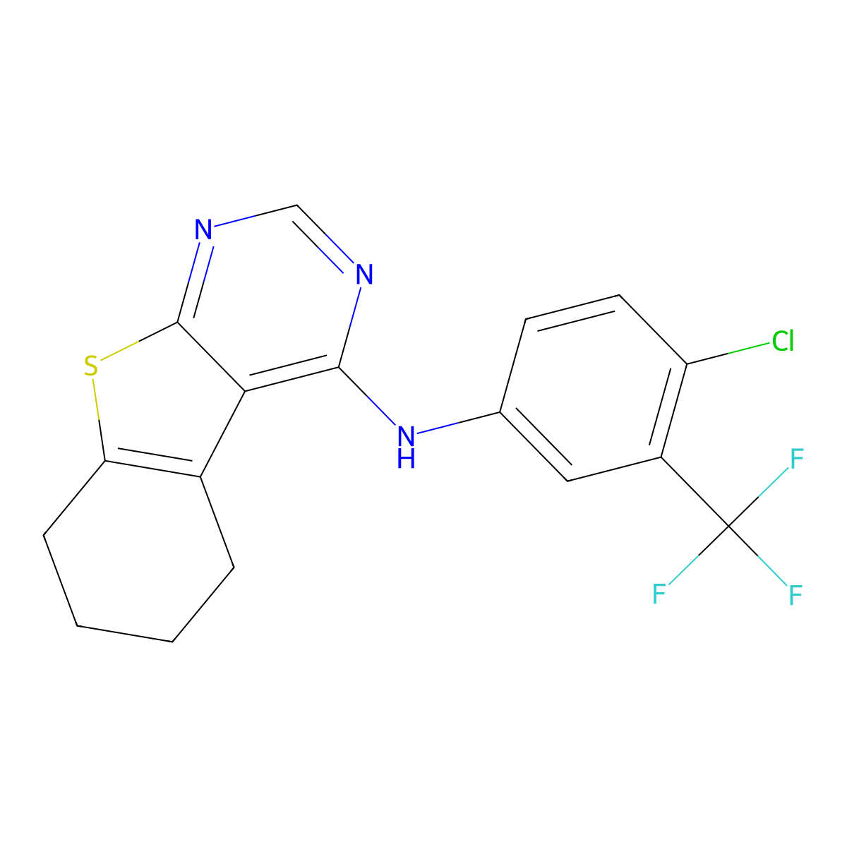 N-[4-chloro-3-(trifluoromethyl)phenyl]-5,6,7,8-tetrahydro[1]benzothieno[2,3-d]pyrimidin-4-amine molecular structure, CAS 315710-52-2
