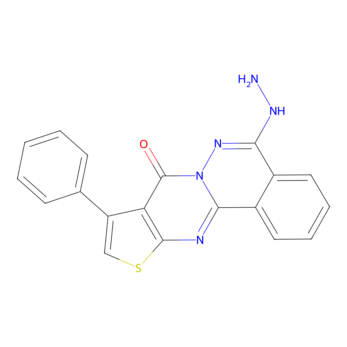 8-Hydrazinyl-13-phenyl-15-thia-9,10,17-triazatetracyclo[8.7.0.0^{2,7}.0^{12,16}]heptadeca-1(17),2(7),3,5,8,12(16),13-heptaen-11-one molecular structure, CAS 315710-67-9