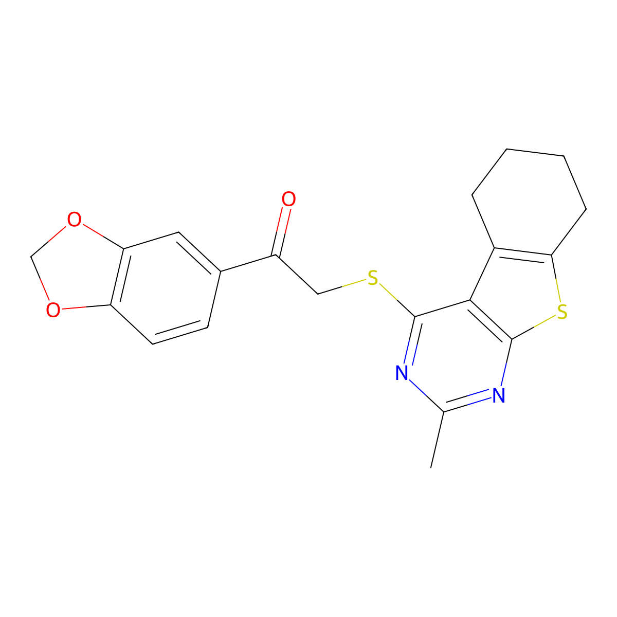 1-(1,3-Benzodioxol-5-yl)-2-[(2-methyl-5,6,7,8-tetrahydro[1]benzothieno[2,3-d]pyrimidin-4-yl)sulfanyl]ethanone molecular structure, CAS 315710-71-5