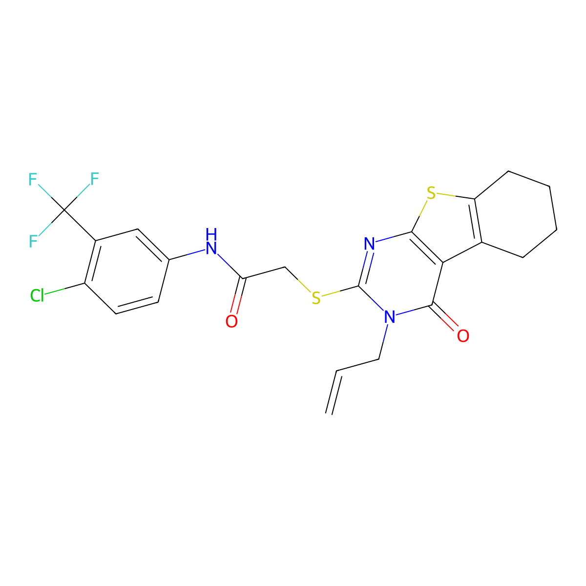 N-[4-chloro-3-(trifluoromethyl)phenyl]-2-[(4-oxo-3-prop-2-enyl-5,6,7,8-tetrahydro-[1]benzothiolo[2,3-d]pyrimidin-2-yl)sulfanyl]acetamide molecular structure, CAS 315710-73-7