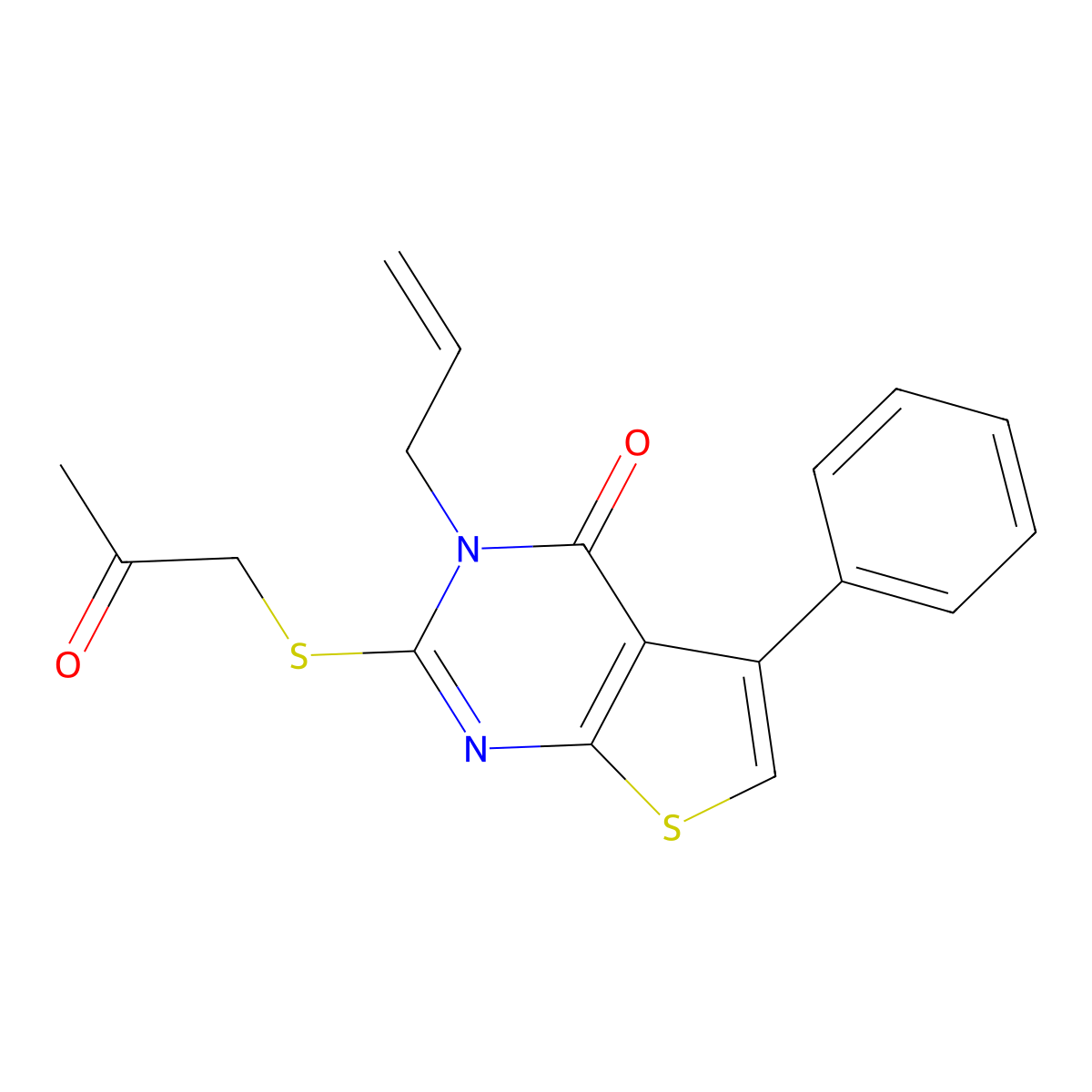 2-(2-Oxopropylsulfanyl)-5-phenyl-3-prop-2-enylthieno[2,3-d]pyrimidin-4-one molecular structure, CAS 315710-76-0