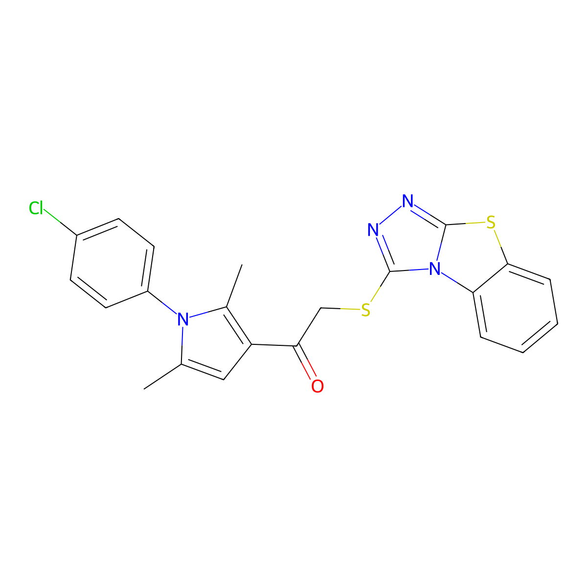 1-[1-(4-Chlorophenyl)-2,5-dimethylpyrrol-3-yl]-2-([1,2,4]triazolo[3,4-b][1,3]benzothiazol-1-ylsulfanyl)ethanone molecular structure, CAS 315710-82-8