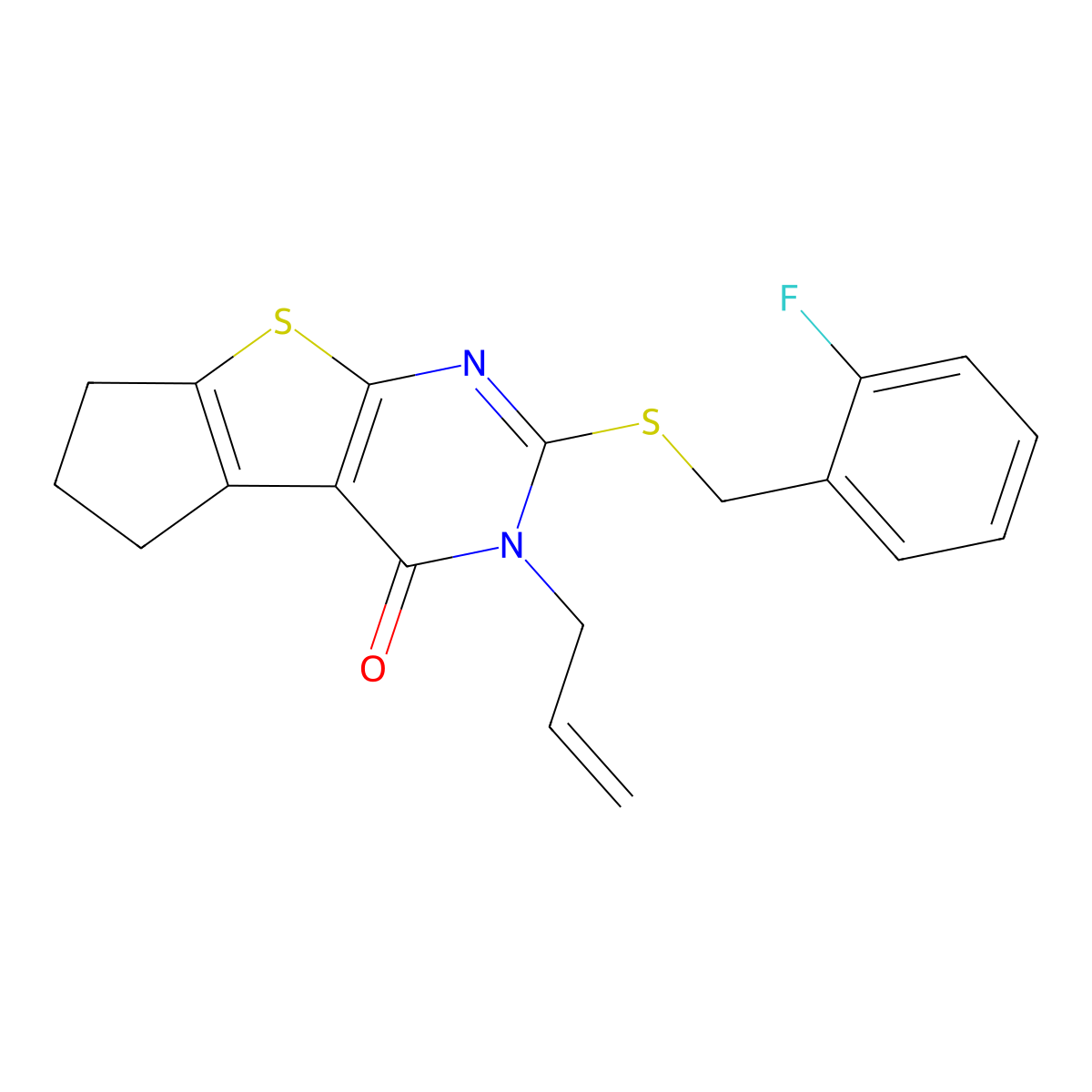 10-{[(2-Fluorophenyl)methyl]sulfanyl}-11-(prop-2-en-1-yl)-7-thia-9,11-diazatricyclo[6.4.0.0^{2,6}]dodeca-1(8),2(6),9-trien-12-one molecular structure, CAS 315710-88-4