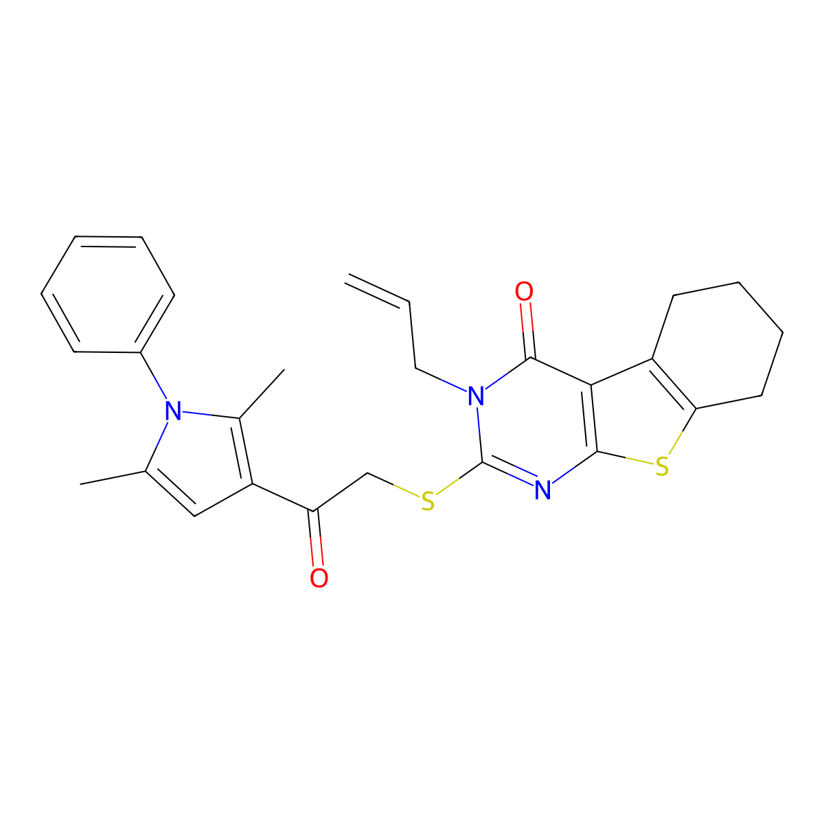 2-[2-(2,5-Dimethyl-1-phenylpyrrol-3-yl)-2-oxoethyl]sulfanyl-3-prop-2-enyl-5,6,7,8-tetrahydro-[1]benzothiolo[2,3-d]pyrimidin-4-one molecular structure, CAS 315710-94-2