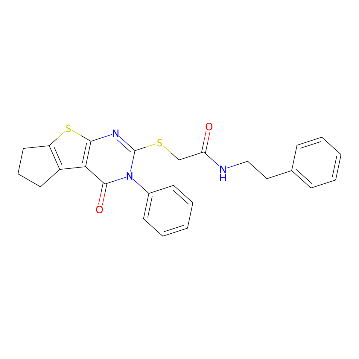 2-[(4-oxo-3-phenyl-3,5,6,7-tetrahydro-4H-cyclopenta[4,5]thieno[2,3-d]pyrimidin-2-yl)sulfanyl]-N-(2-phenylethyl)acetamide molecular structure, CAS 315710-97-5