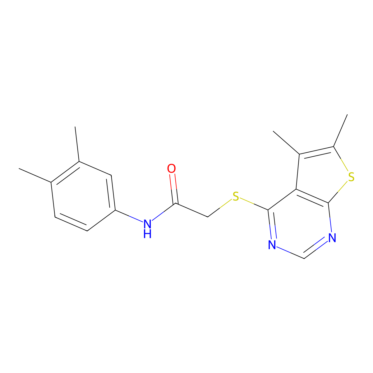 N-(3,4-dimethylphenyl)-2-({5,6-dimethylthieno[2,3-d]pyrimidin-4-yl}sulfanyl)acetamide molecular structure, CAS 315711-07-0