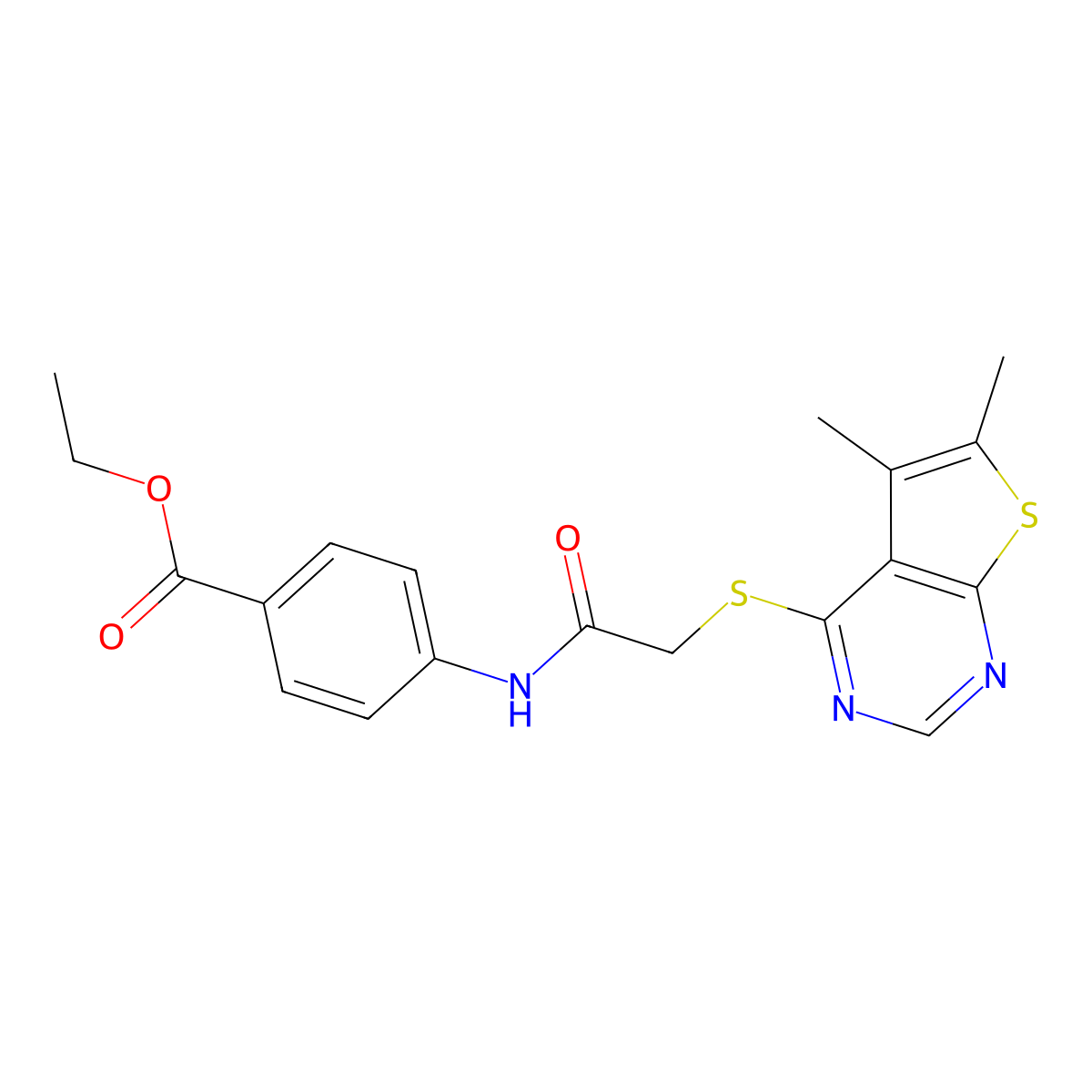 Ethyl 4-[2-({5,6-dimethylthieno[2,3-d]pyrimidin-4-yl}sulfanyl)acetamido]benzoate molecular structure, CAS 315711-12-7