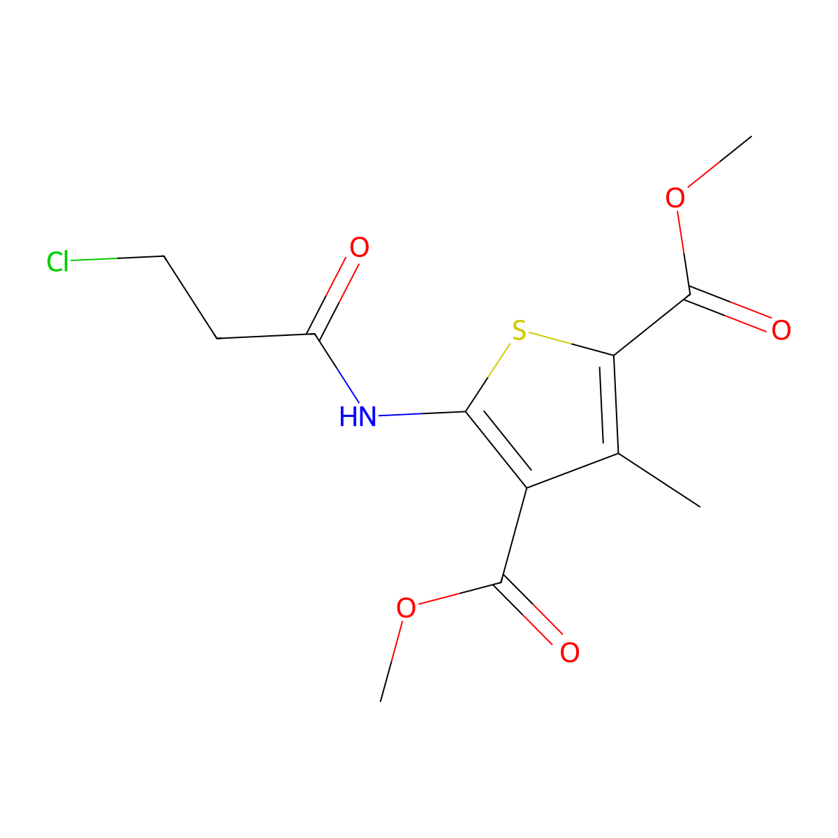 2,4-Dimethyl 5-(3-chloropropanamido)-3-methylthiophene-2,4-dicarboxylate molecular structure, CAS 315711-15-0