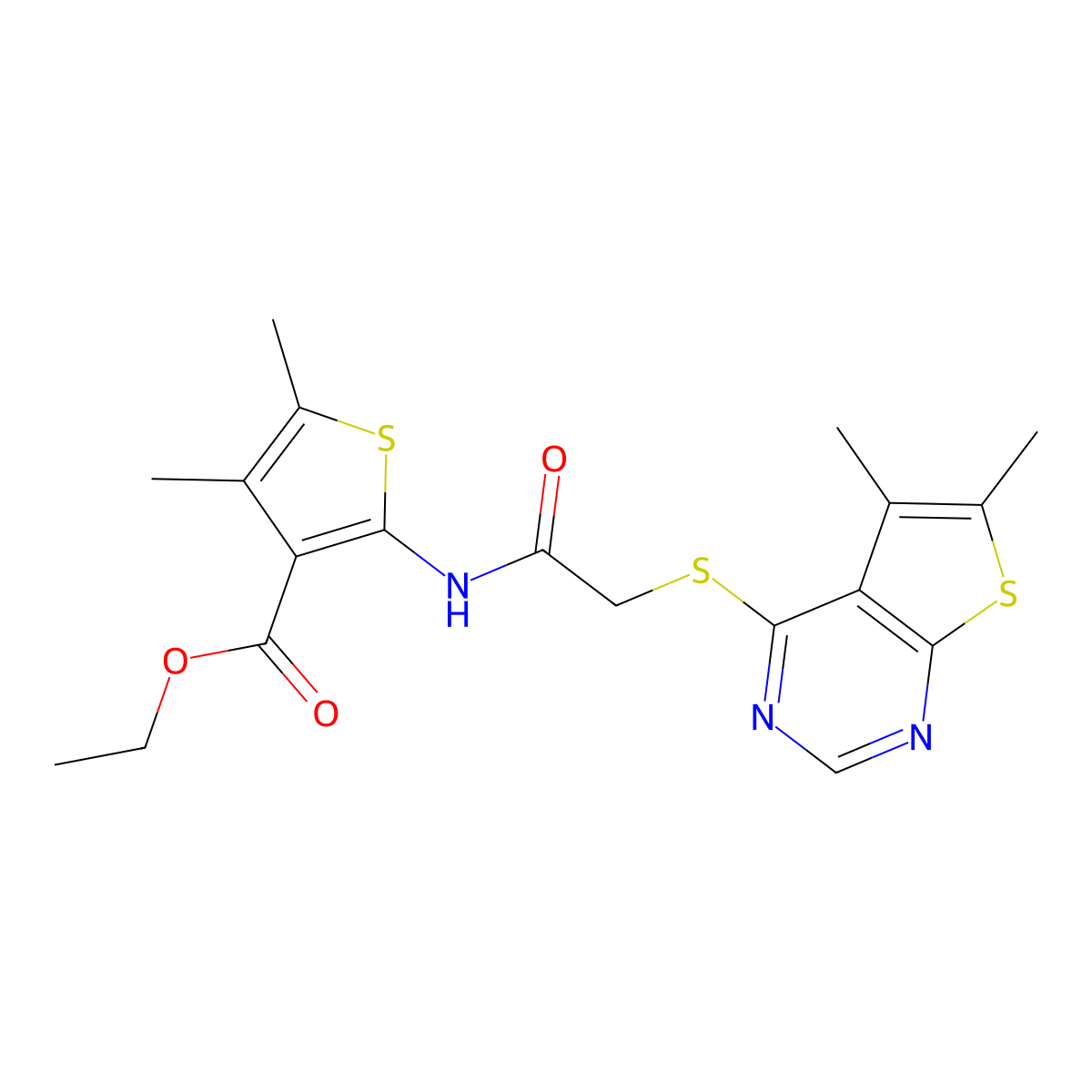 Ethyl 2-[[2-(5,6-dimethylthieno[2,3-d]pyrimidin-4-yl)sulfanylacetyl]amino]-4,5-dimethylthiophene-3-carboxylate molecular structure, CAS 315711-18-3