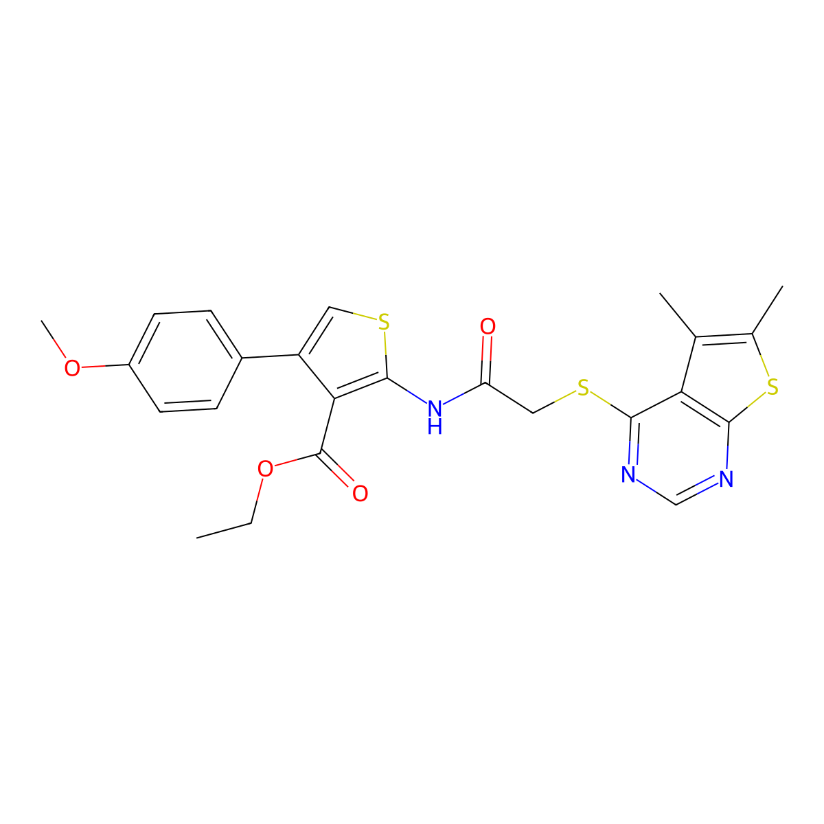 Ethyl 2-[[2-(5,6-dimethylthieno[2,3-d]pyrimidin-4-yl)sulfanylacetyl]amino]-4-(4-methoxyphenyl)thiophene-3-carboxylate molecular structure, CAS 315711-41-2
