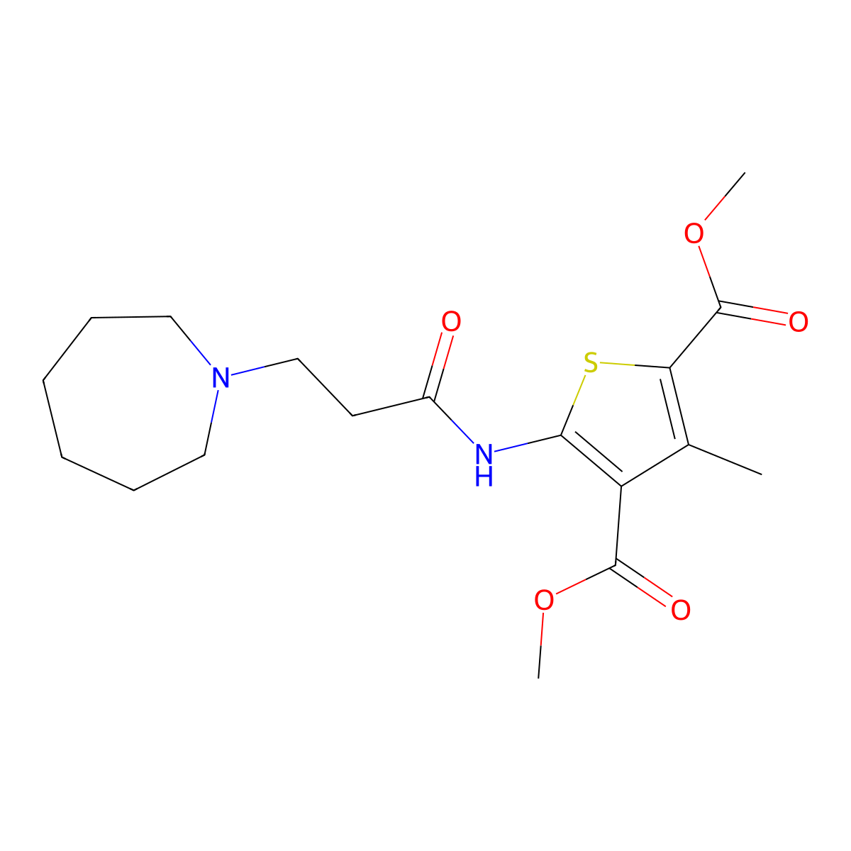 Dimethyl 5-{[3-(azepan-1-yl)propanoyl]amino}-3-methylthiophene-2,4-dicarboxylate molecular structure, CAS 315711-48-9