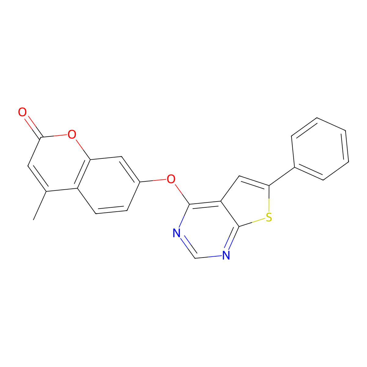 4-Methyl-7-(6-phenylthiopheno[3,2-e]pyrimidin-4-yloxy)chromen-2-one molecular structure, CAS 315711-50-3