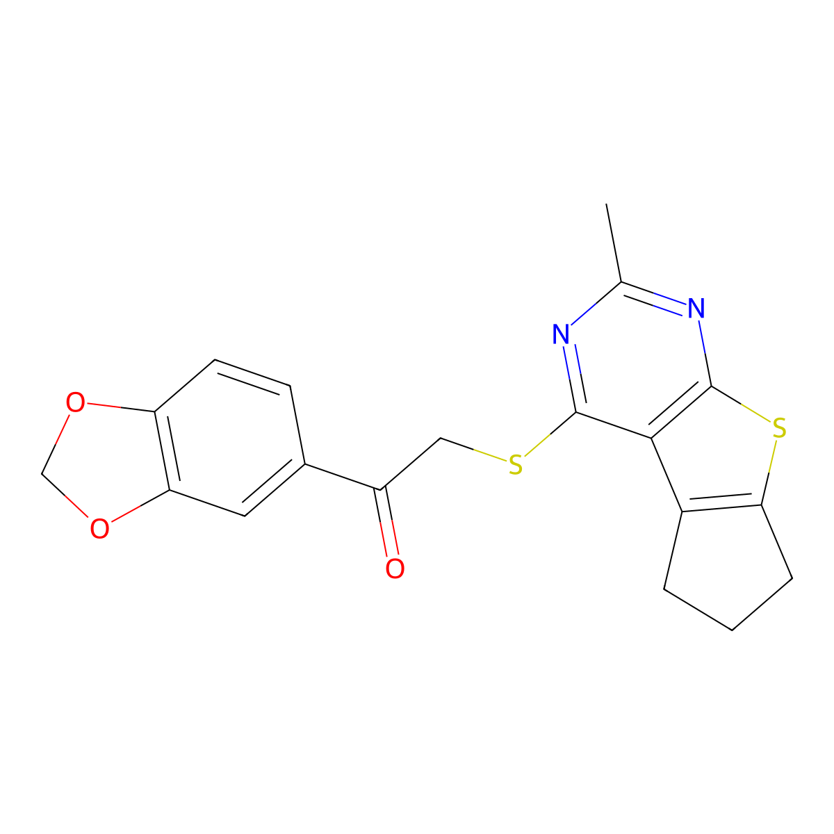1-(2H-1,3-benzodioxol-5-yl)-2-({10-methyl-7-thia-9,11-diazatricyclo[6.4.0.0^{2,6}]dodeca-1(8),2(6),9,11-tetraen-12-yl}sulfanyl)ethan-1-one molecular structure, CAS 315711-55-8