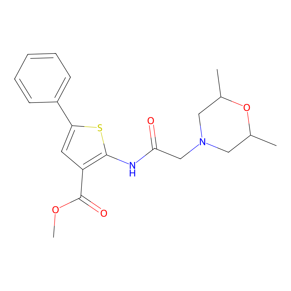 Methyl 2-[2-(2,6-dimethylmorpholin-4-yl)acetamido]-5-phenylthiophene-3-carboxylate molecular structure, CAS 315711-57-0