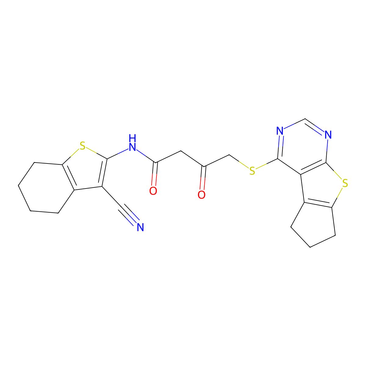 N-(3-cyano-4,5,6,7-tetrahydro-1-benzothiophen-2-yl)-3-oxo-4-{7-thia-9,11-diazatricyclo[6.4.0.0^{2,6}]dodeca-1(8),2(6),9,11-tetraen-12-ylsulfanyl}butanamide molecular structure, CAS 315711-76-3