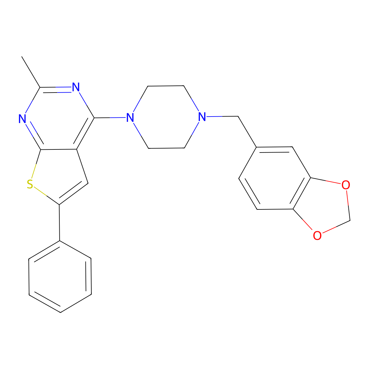 4-[4-(1,3-Benzodioxol-5-ylmethyl)piperazin-1-yl]-2-methyl-6-phenylthieno[2,3-d]pyrimidine molecular structure, CAS 315711-79-6