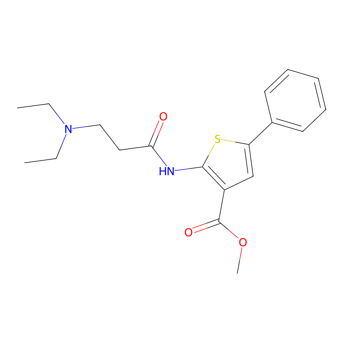 Methyl 2-(3-(diethylamino)propanamido)-5-phenylthiophene-3-carboxylate molecular structure, CAS 315711-86-5