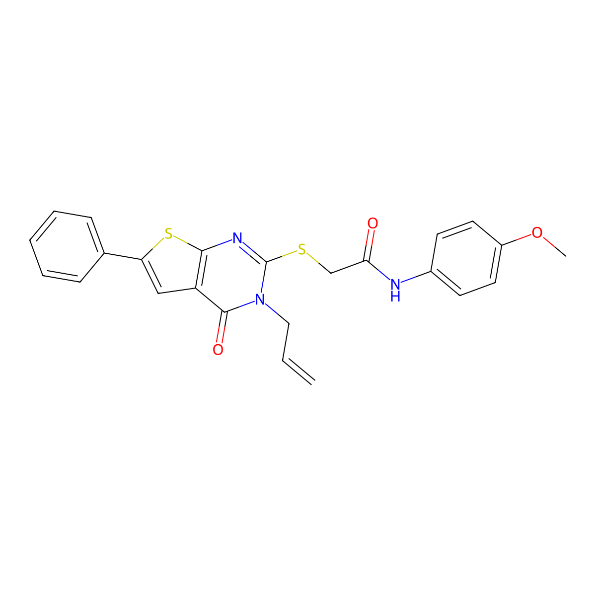 N-(4-methoxyphenyl)-2-(4-oxo-6-phenyl-3-prop-2-enylthieno[2,3-d]pyrimidin-2-yl)sulfanylacetamide molecular structure, CAS 315711-89-8