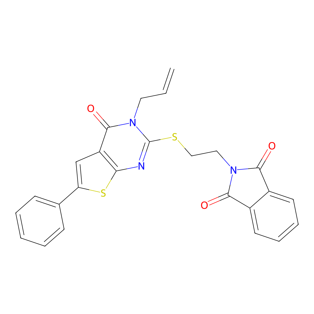 2-[2-(4-Oxo-6-phenyl-3-prop-2-enylthieno[2,3-d]pyrimidin-2-yl)sulfanylethyl]isoindole-1,3-dione molecular structure, CAS 315711-95-6