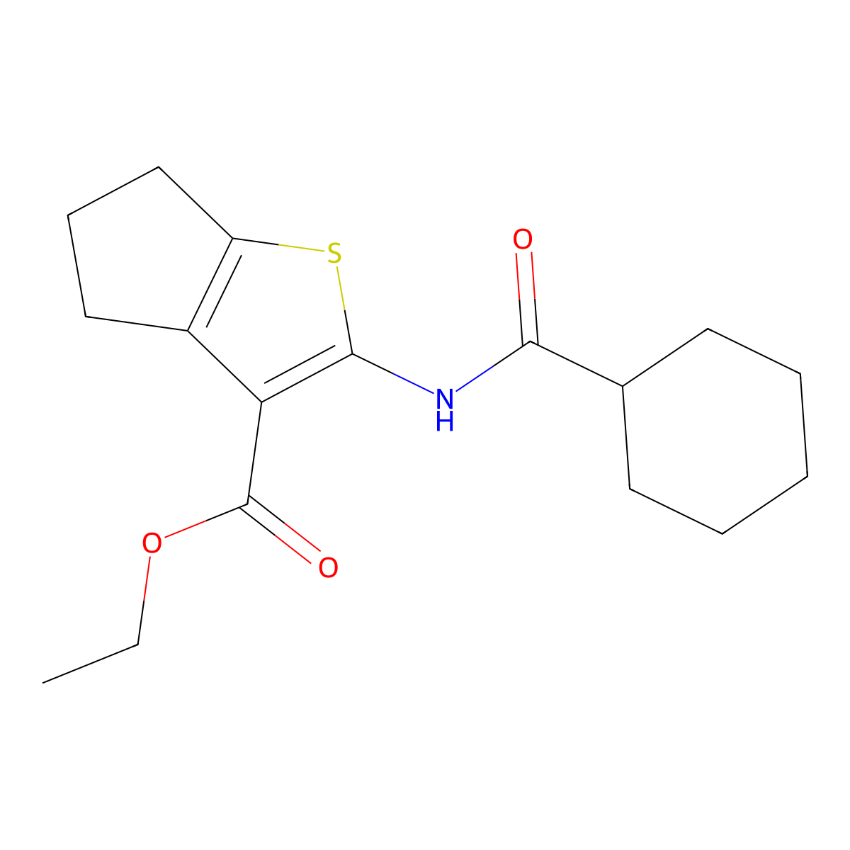 ethyl 2-[(cyclohexylcarbonyl)amino]-5,6-dihydro-4H-cyclopenta[b]thiophene-3-carboxylate molecular structure, CAS 315712-39-1