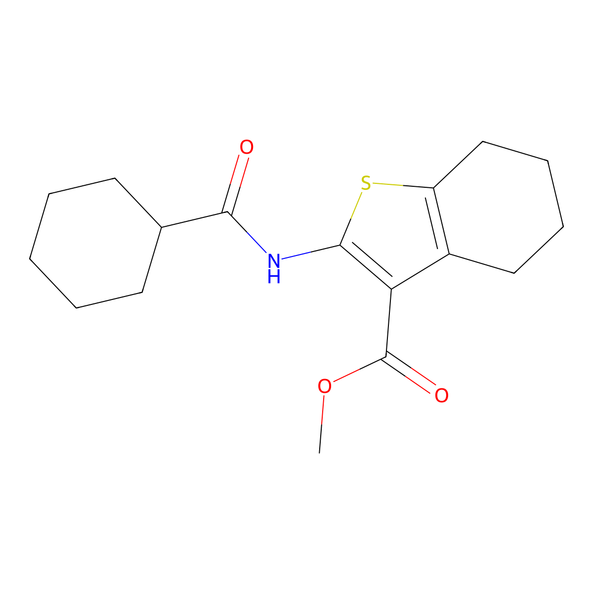 Methyl 2-((cyclohexylcarbonyl)amino)-4,5,6,7-tetrahydrobenzo(b)thiophene-3-carboxylate molecular structure, CAS 315712-44-8