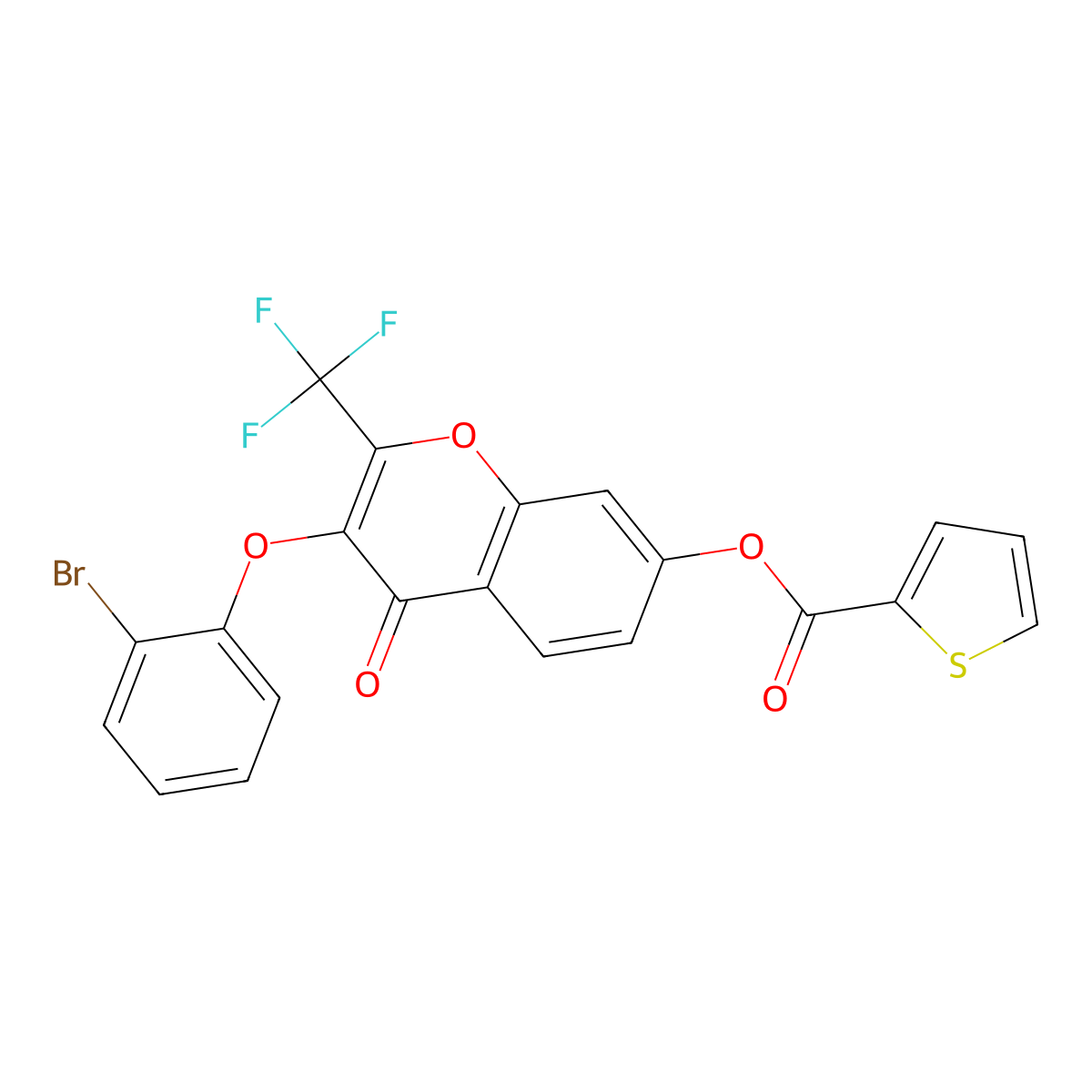 3-(2-bromophenoxy)-4-oxo-2-(trifluoromethyl)-4H-chromen-7-yl thiophene-2-carboxylate molecular structure, CAS 315714-07-9
