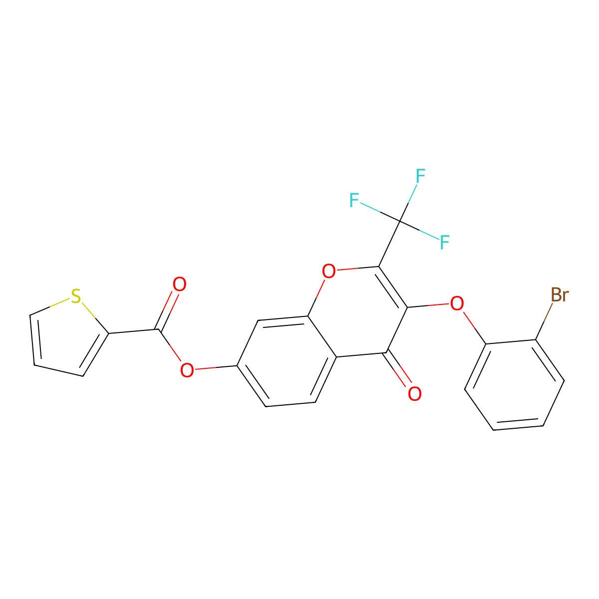 3-(2-bromophenoxy)-4-oxo-2-(trifluoromethyl)-4H-chromen-7-yl thiophene-2-carboxylate molecular structure, CAS 315714-07-9