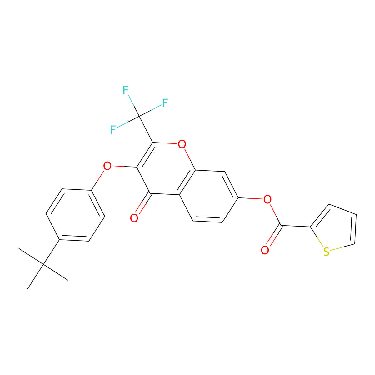 3-(4-(tert-butyl)phenoxy)-4-oxo-2-(trifluoromethyl)-4H-chromen-7-yl thiophene-2-carboxylate molecular structure, CAS 315714-94-4