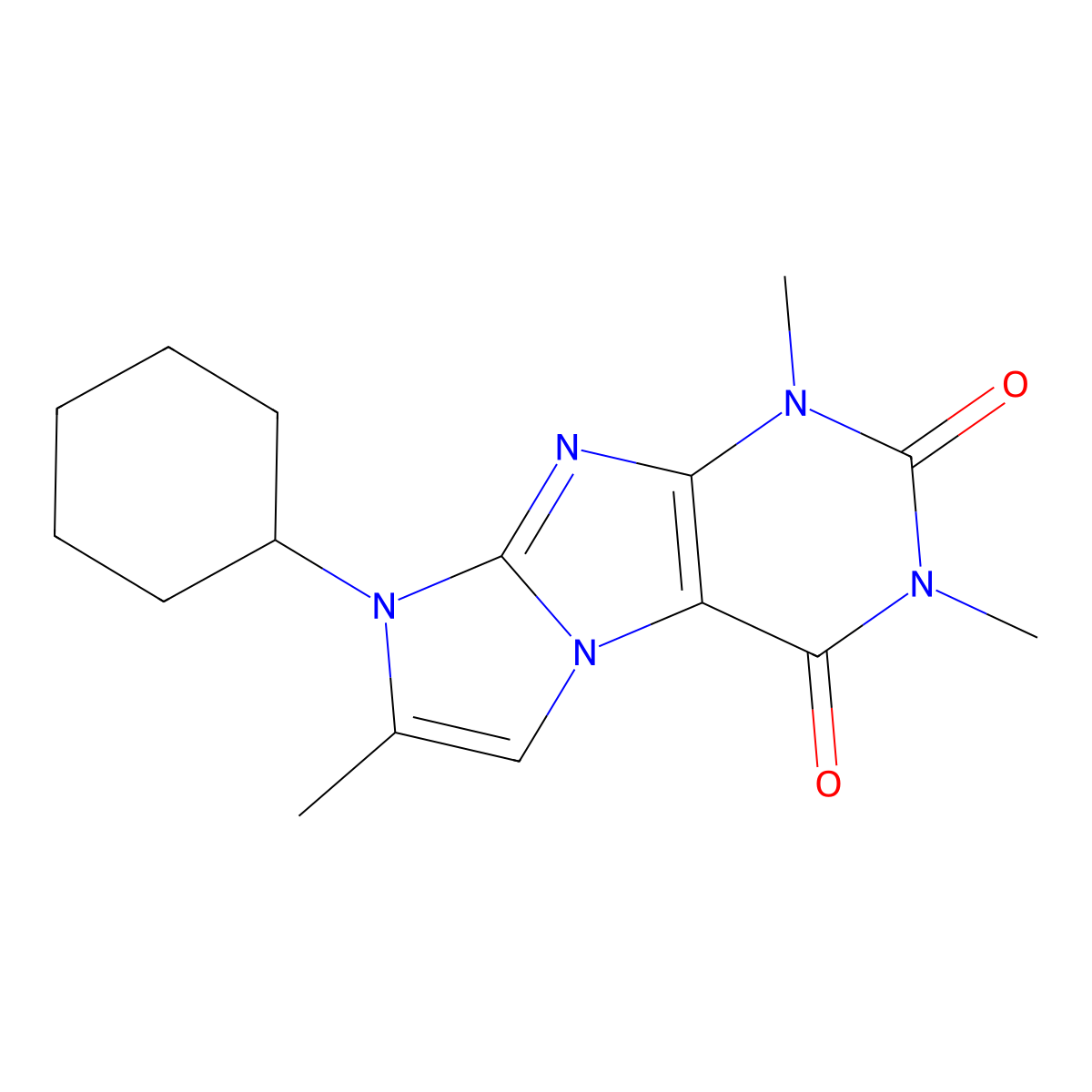 8-cyclohexyl-1,3,7-trimethyl-1H-imidazo[2,1-f]purine-2,4(3H,8H)-dione molecular structure, CAS 31575-55-0
