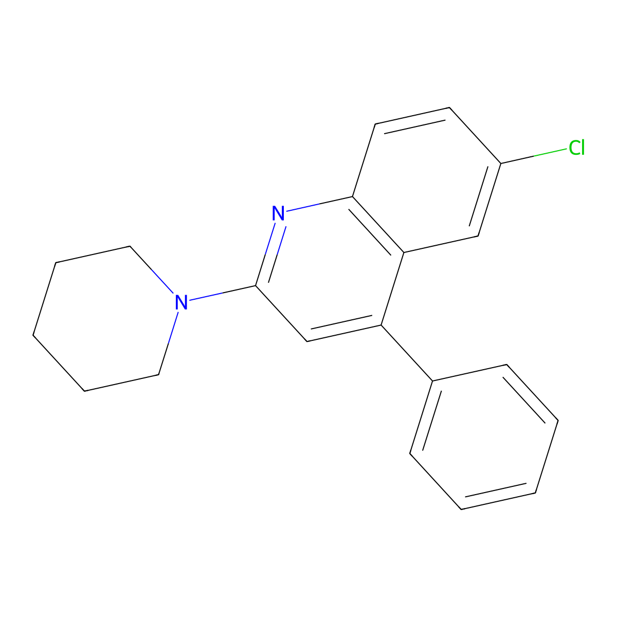 6-Chloro-4-phenyl-2-(piperidin-1-yl)quinoline molecular structure, CAS 31576-77-9