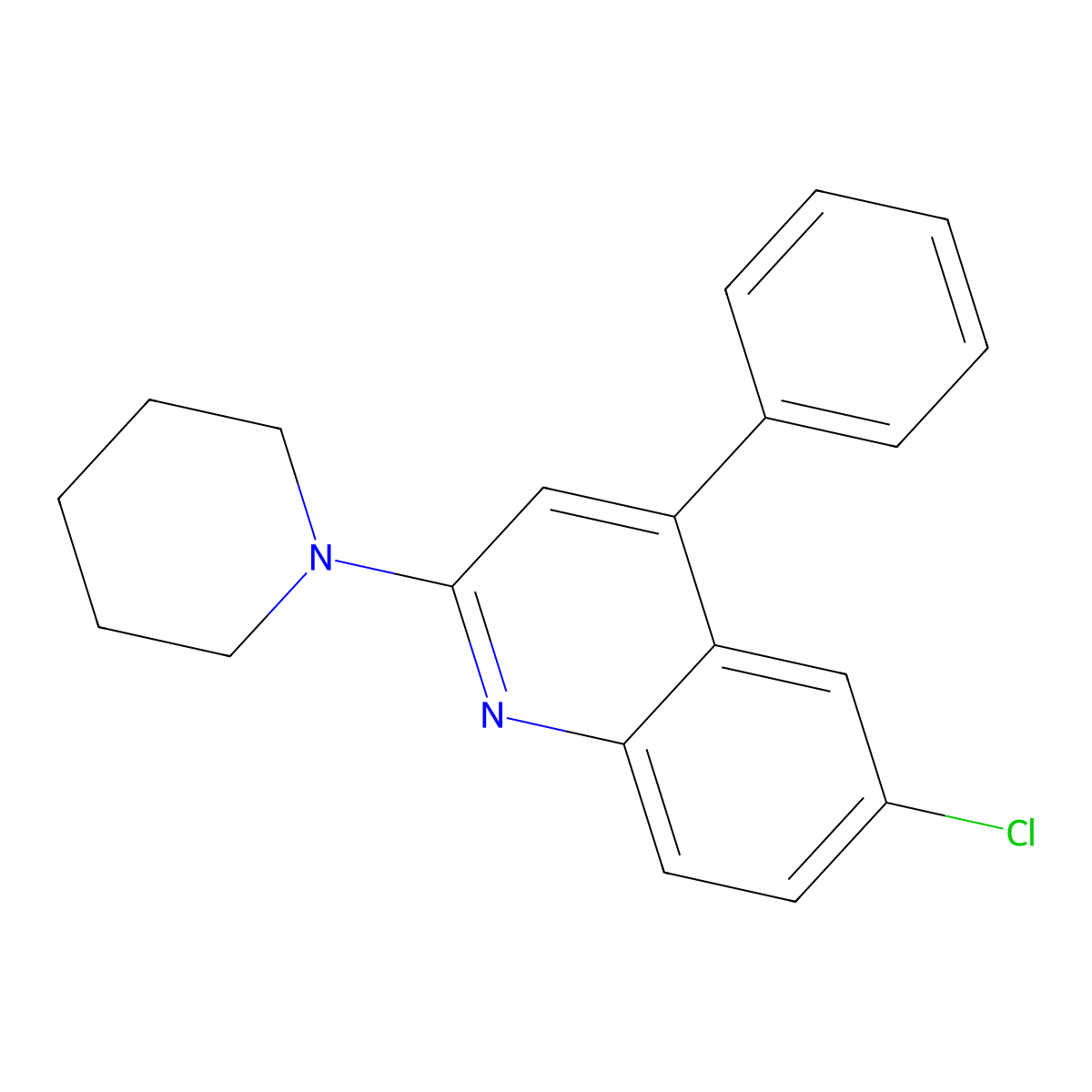 6-Chloro-4-phenyl-2-(piperidin-1-yl)quinoline molecular structure, CAS 31576-77-9