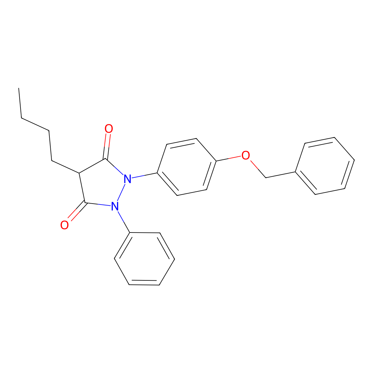 4-Butyl-2-phenyl-1-[4-(phenylmethoxy)phenyl]pyrazolidine-3,5-dione molecular structure, CAS 31603-00-6