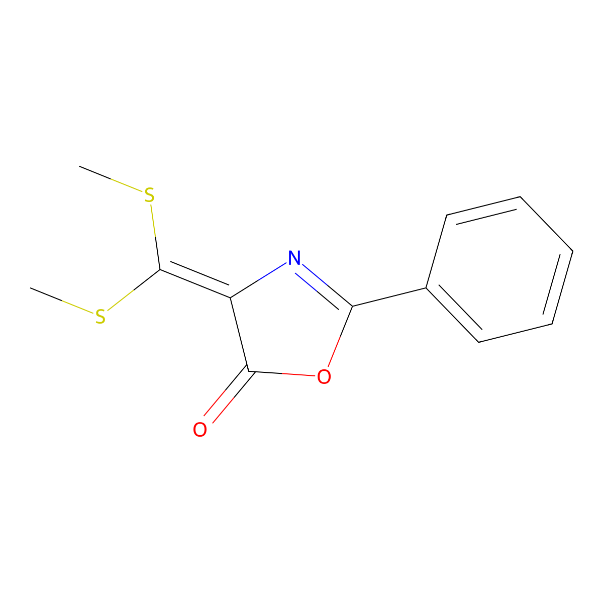 2-Phenyl-4-[bis(methylthio)methylene]-2-oxazoline-5-one molecular structure, CAS 3161-47-5