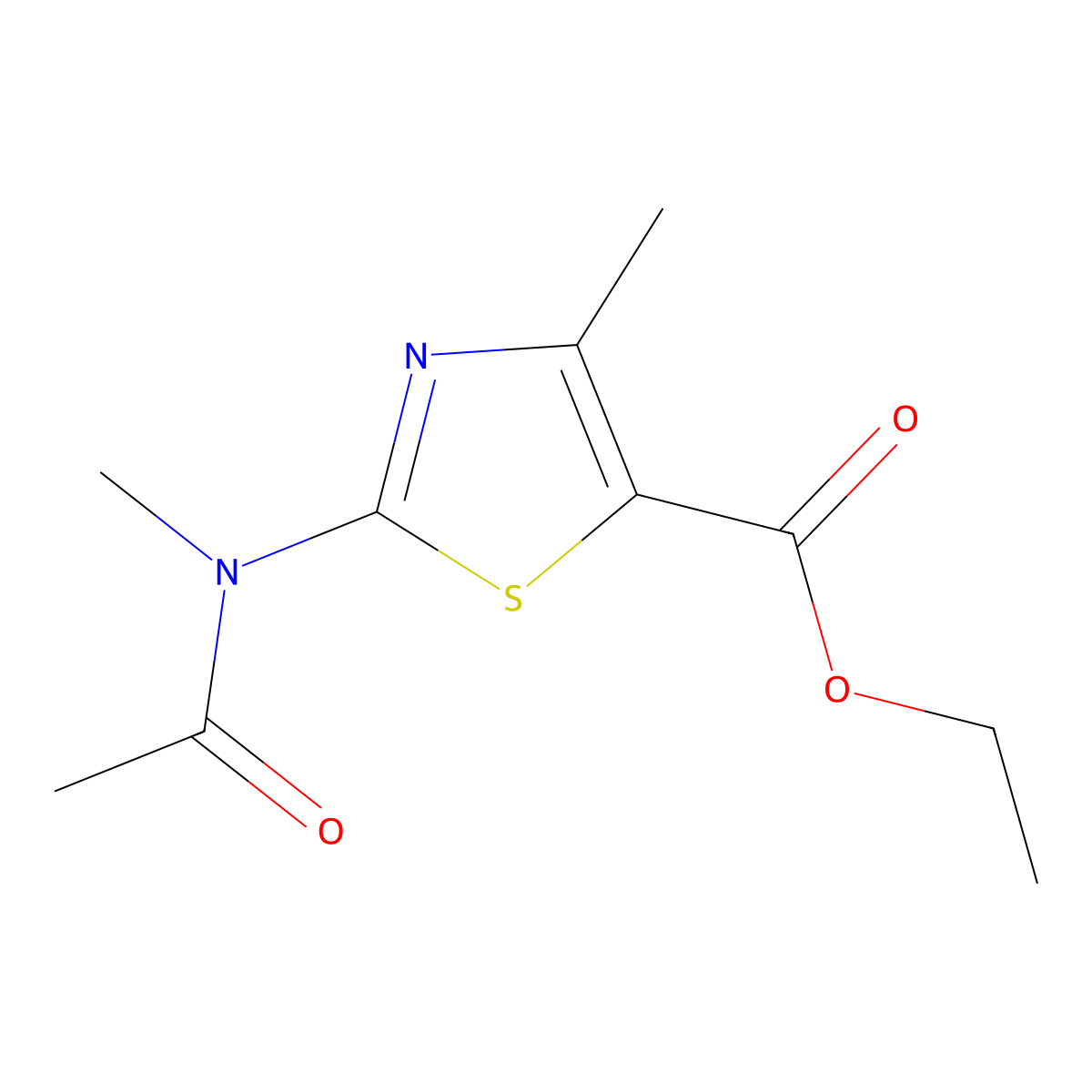 Ethyl 2-[acetyl(methyl)amino]-4-methyl-1,3-thiazole-5-carboxylate molecular structure, CAS 3161-69-1