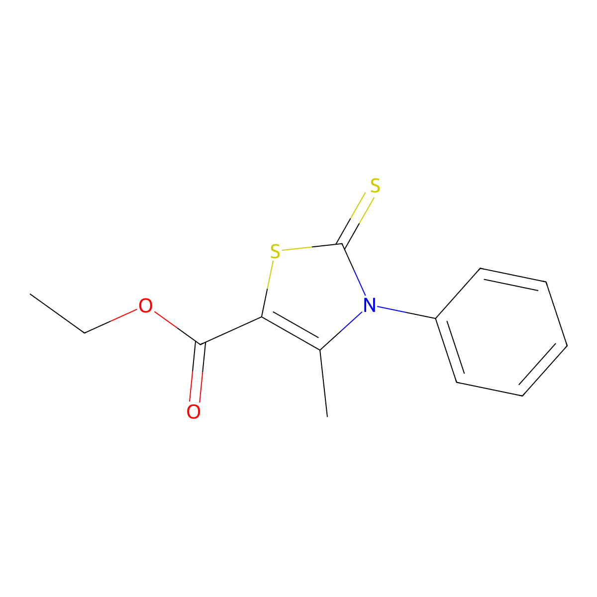 Ethyl 4-methyl-3-phenyl-2-thioxo-2,3-dihydro-1,3-thiazole-5-carboxylate molecular structure, CAS 3161-80-6