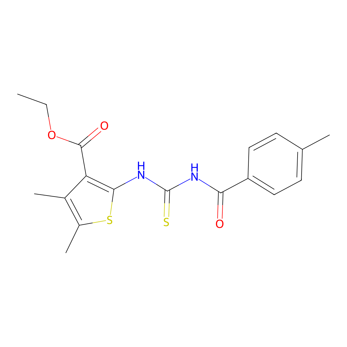 Ethyl 4,5-dimethyl-2-[(4-methylbenzoyl)carbamothioylamino]thiophene-3-carboxylate molecular structure, CAS 316125-41-4