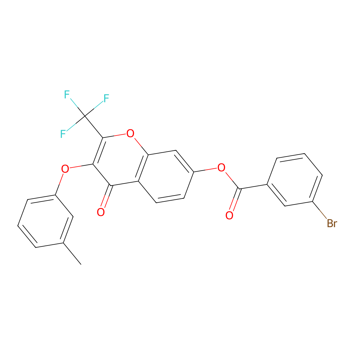 3-(3-methylphenoxy)-4-oxo-2-(trifluoromethyl)-4H-chromen-7-yl 3-bromobenzoate molecular structure, CAS 316125-98-1