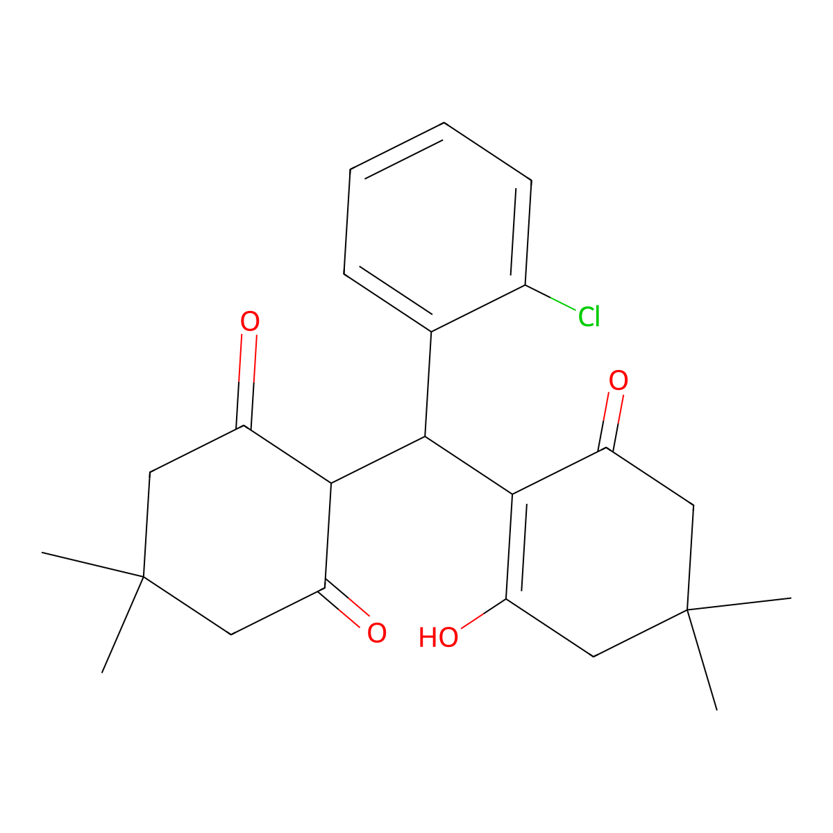 2-[(2-Chlorophenyl)-(2-hydroxy-4,4-dimethyl-6-oxocyclohexen-1-yl)methyl]-5,5-dimethylcyclohexane-1,3-dione molecular structure, CAS 316134-45-9