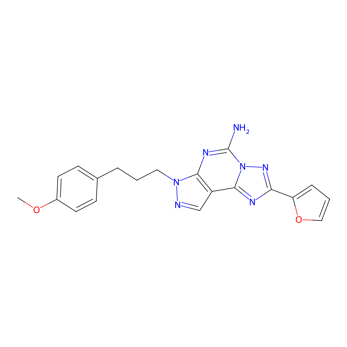 7H-pyrazolo(4,3-e)(1,2,4)triazolo(1,5-c)pyrimidin-5-amine, 2-(2-furanyl)-7-(3-(4-methoxyphenyl)propyl)- molecular structure, CAS 316173-57-6