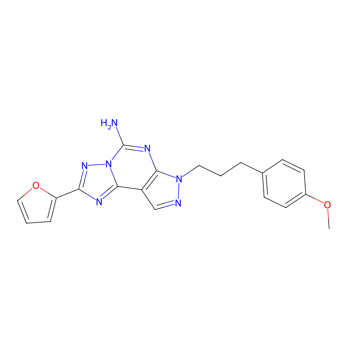 7H-pyrazolo(4,3-e)(1,2,4)triazolo(1,5-c)pyrimidin-5-amine, 2-(2-furanyl)-7-(3-(4-methoxyphenyl)propyl)- molecular structure, CAS 316173-57-6