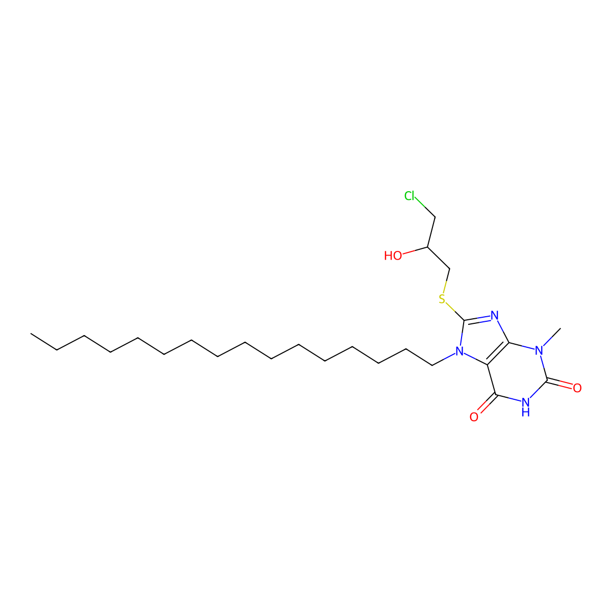 8-(3-Chloro-2-hydroxypropyl)sulfanyl-7-hexadecyl-3-methylpurine-2,6-dione molecular structure, CAS 316357-80-9