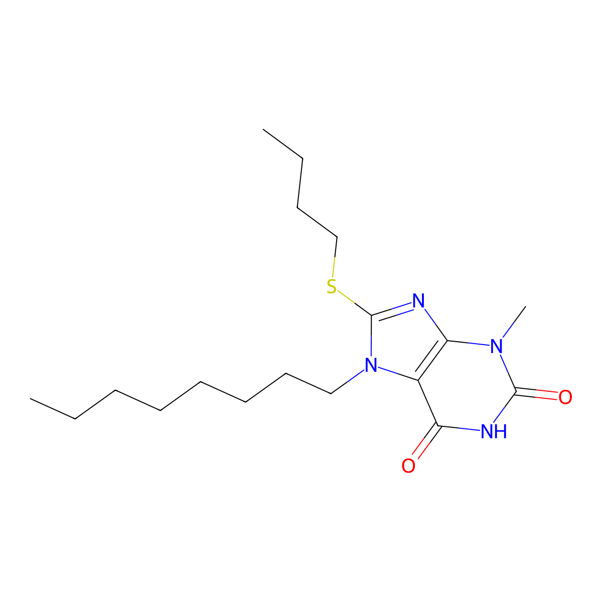8-(butylsulfanyl)-3-methyl-7-octyl-3,7-dihydro-1H-purine-2,6-dione molecular structure, CAS 316357-81-0