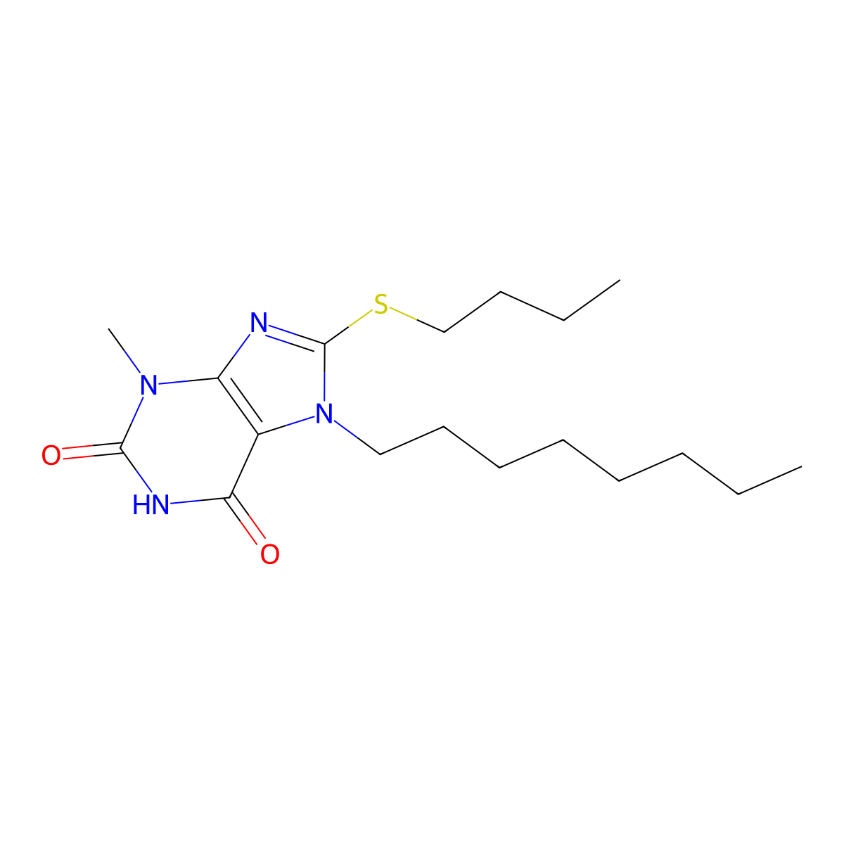 8-(butylsulfanyl)-3-methyl-7-octyl-3,7-dihydro-1H-purine-2,6-dione molecular structure, CAS 316357-81-0