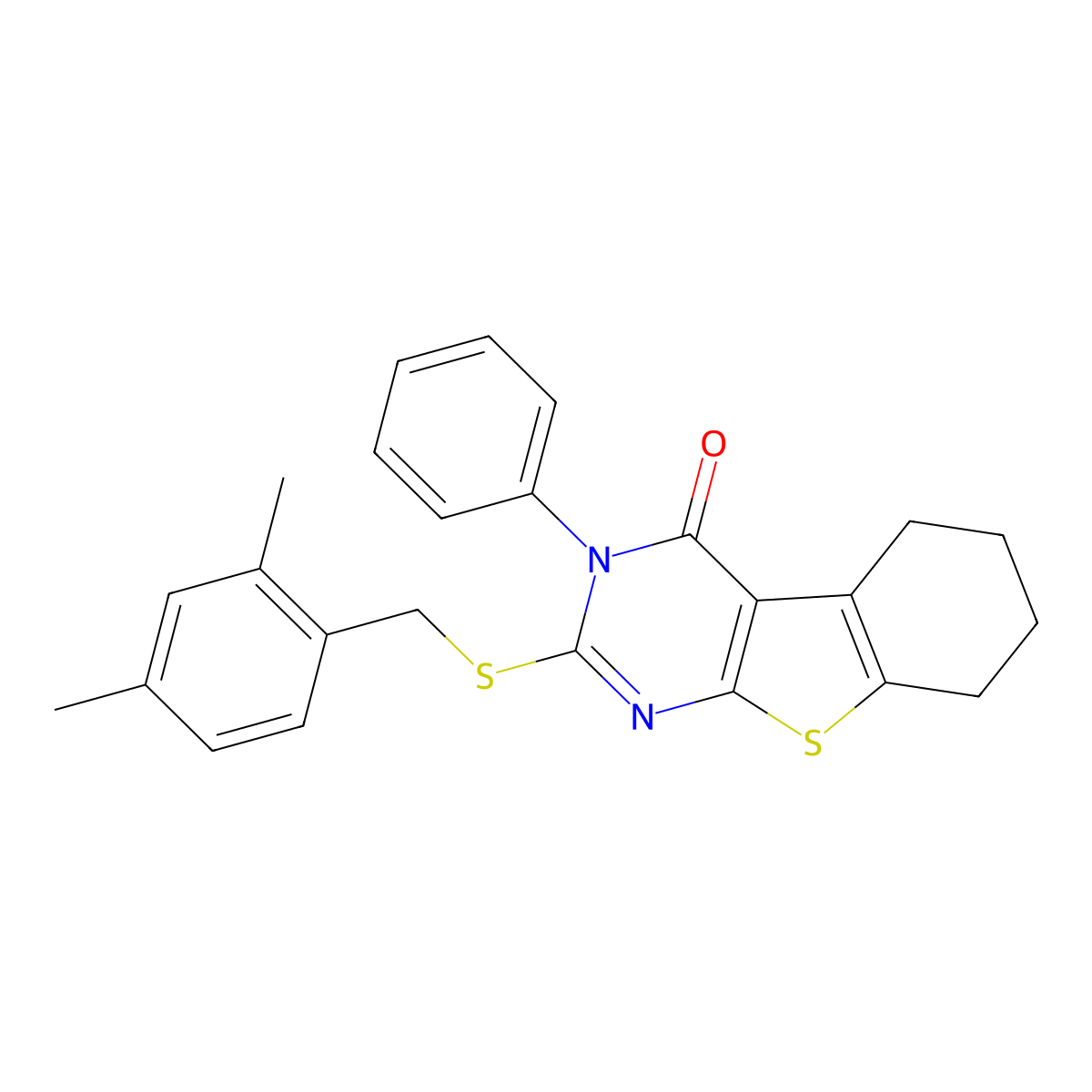 2-[(2,4-dimethylbenzyl)sulfanyl]-3-phenyl-5,6,7,8-tetrahydro[1]benzothieno[2,3-d]pyrimidin-4(3H)-one molecular structure, CAS 316357-89-8