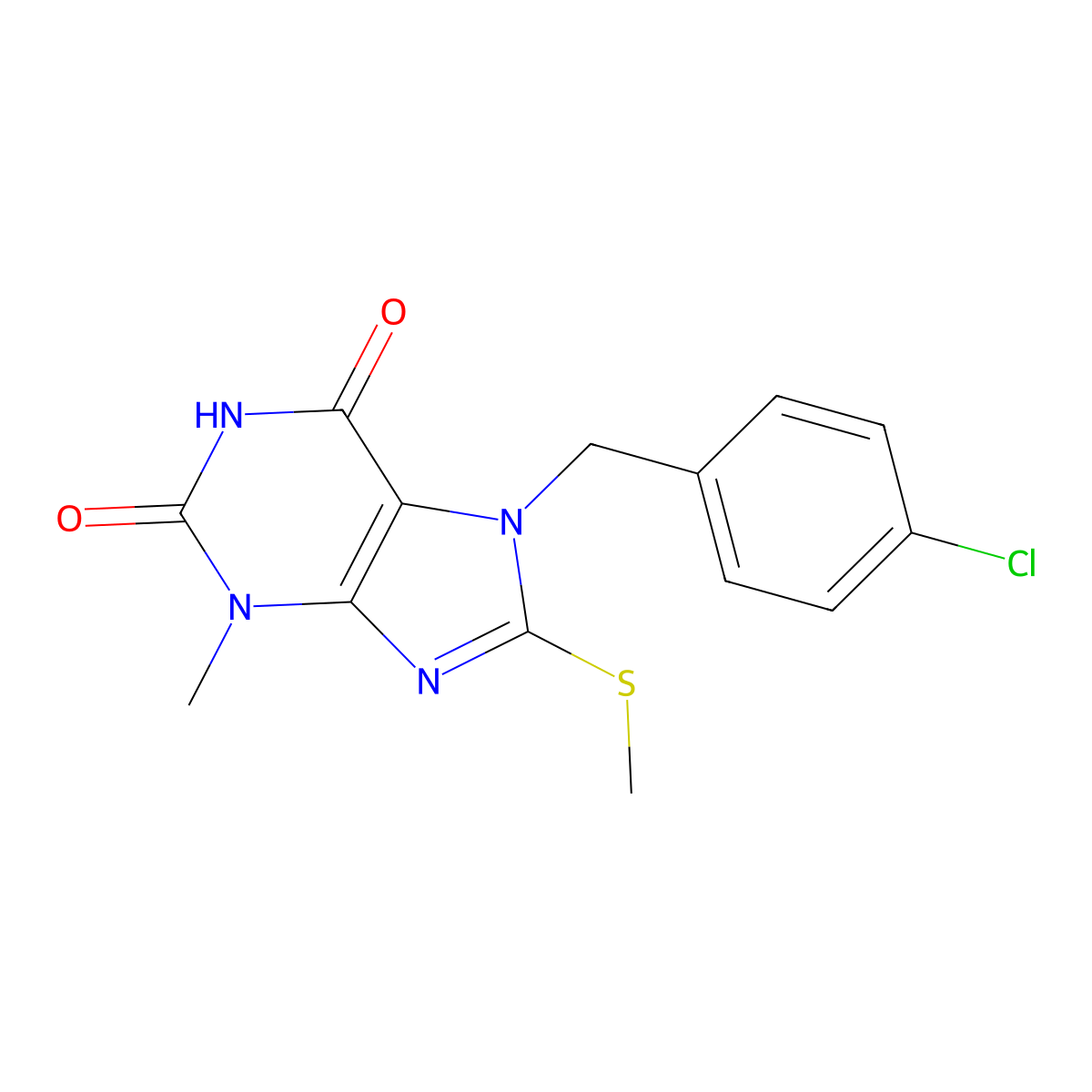 7-[(4-Chlorophenyl)methyl]-3-methyl-8-methylsulfanylpurine-2,6-dione molecular structure, CAS 316357-92-3
